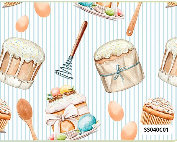 TRICOLINE DIGITAL 100% ALGODÃO ESTAMPADA PASCOA 0,50cm X 1,50m | SS040C01