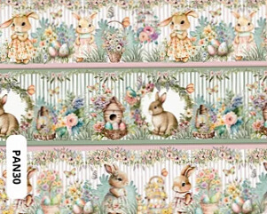 TRICOLINE DIGITAL 100% ALGODÃO ESTAMPADA 3D BARRADO PASCOA 0,55cm x 1,50m | PAN30C01