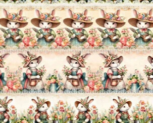 TRICOLINE DIGITAL 100% ALGODÃO ESTAMPADA 3D BARRADO PASCOA 0,55cm x 1,50m | JS057C01