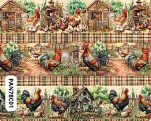 TRICOLINE DIGITAL 100% ALGODÃO ESTAMPADA BARRADO 3D ANIMAIS FAZENDA 0,55cm x 1,50m | PAN78C01