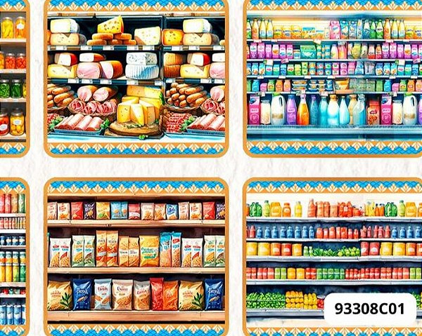 TRICOLINE DIGITAL 100% ALGODÃO ESTAMPADA BARRADO SUPER MERCADO 0,55cm x 1,50m | 93308C01