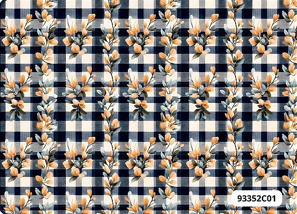 TECIDO TRICOLINE DIGITAL 100% ALGODÃO  ESTAMPADO ORANGE NAVY 0,50cm X 1,50m | 93352C01