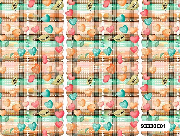 TRICOLINE DIGITAL 100% ALGODÃO ESTAMPADA CORAÇÃO XADREZ 0,50cm x 1,50m | 93330C01