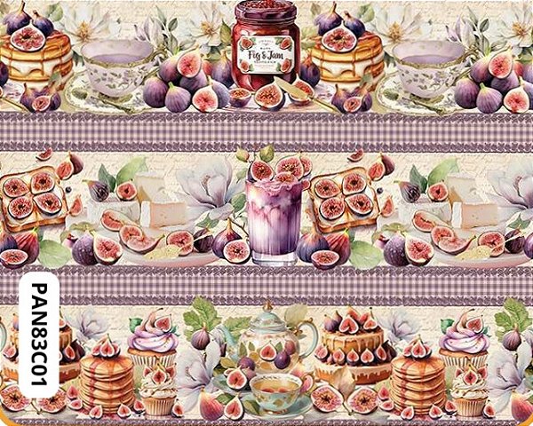 TRICOLINE DIGITAL 100% ALGODÃO ESTAMPADA 3D BARRADO FLORES E FRUTAS 0,55cm x 1,50m | PAN83C01