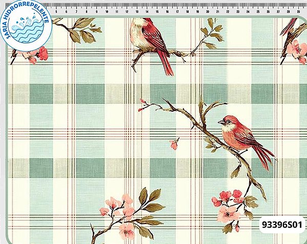 SARJA DIGITAL 100% ALGODÃO ESTAMPADO 3D  PASSARO XADREZ GRANDE 0,50cm X 1,70m | 93396S01