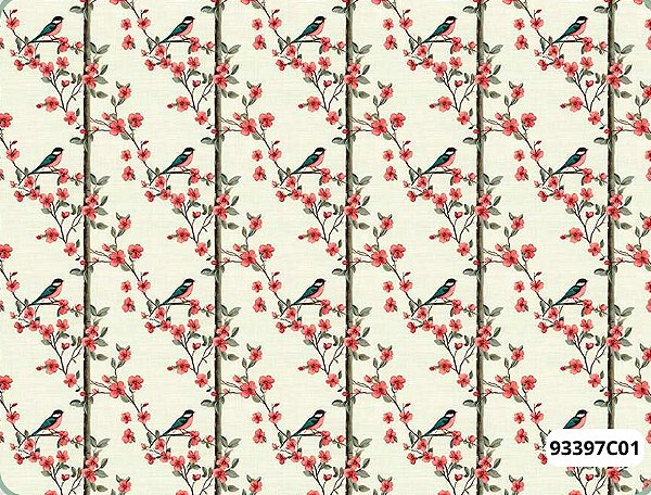 TRICOLINE DIGITAL 100% ALGODÃO ESTAMPADA 3D   PASSARO COM FLORES 0,50cm X 1,50m | 93397C01