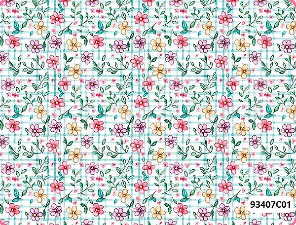 TRICOLINE DIGITAL 100% ALGODÃO ESTAMPADA 3D FLORES FUNDO XADREZ 0,50cm X 1,50m | 93407C01