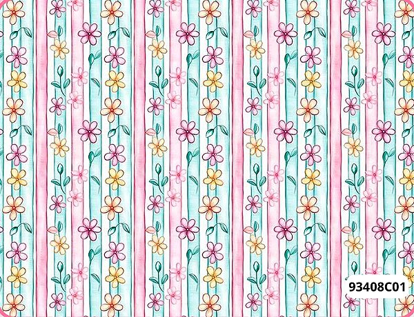 TRICOLINE DIGITAL 100% ALGODÃO ESTAMPADA 3D FLORES FUNDO LISTRADO 0,50cm X 1,50m | 93408C01