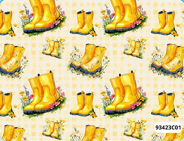 TRICOLINE DIGITAL 100% ALGODÃO ESTAMPADA 3D GALOCHAS AMARELO 0,50cm X 1,50m | 93423C01