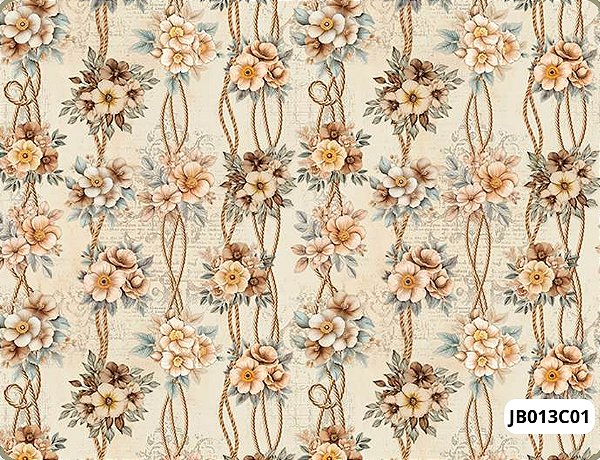 TRICOLINE DIGITAL 100% ALGODÃO ESTAMPADA FLORAL CORDA 0,50cm x 1,50m | JB013C01