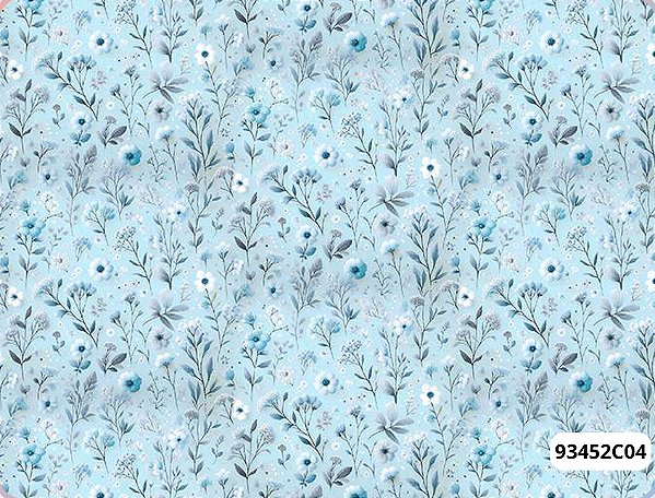 TRICOLINE DIGITAL 100% ALGODÃO ESTAMPADA RAMINHOS AZUIS 0,50cm X 1,50m | 93452C04
