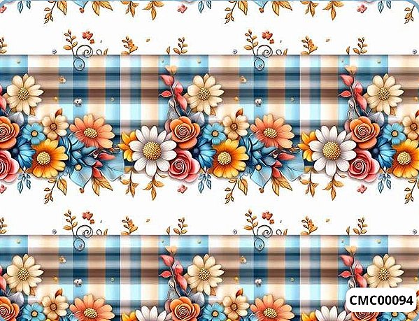 TRICOLINE DIGITAL 100% ALGODÃO ESTAMPADA 3D FLORAL BARRADO 0,50cm X 1,50m | CMC00094