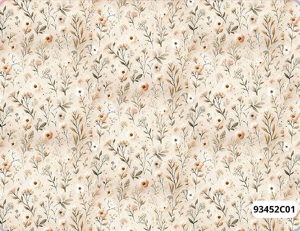 TRICOLINE DIGITAL 100% ALGODÃO ESTAMPADA RAMINHOS BEGE 0,50cm X 1,50m | 93452C01