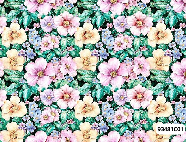 TRICOLINE DIGITAL 100% ALGODÃO ESTAMPADA FLORAL MEDIO  0,50cm X 1,50m | 93481C01