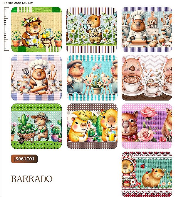 TRICOLINE DIGITAL 100% ALGODÃO ESTAMPADA BARRADO  ANIMAIS 0,55cm x 1,50m | JS061C01