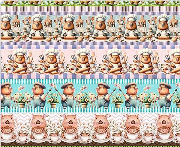 TRICOLINE DIGITAL 100% ALGODÃO ESTAMPADA BARRADO  ANIMAIS 0,55cm x 1,50m | JS061C01