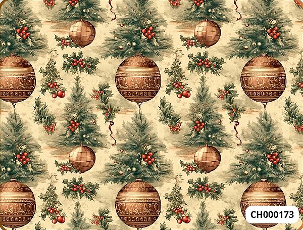 TRICOLINE DIGITAL 100% ALGODÃO ESTAMPADA NATAL BOLA VINTAGE 0,50cm x 1,50m | CH000173