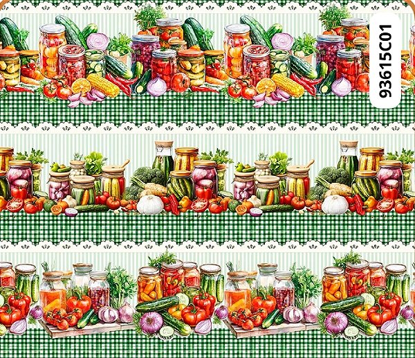 TRICOLINE DIGITAL 100% ALGODÃO BARRADO ESTAMPADA LEGUMES 0,55cm x 1,50m | 93615C01