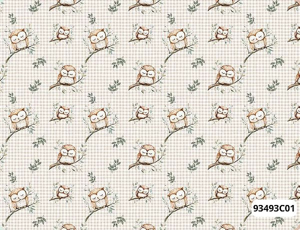 TRICOLINE DIGITAL 100% ALGODÃO ESTAMPADA  ANIMAIS CORUJA 0,50cm X 1,50m | 93493C01