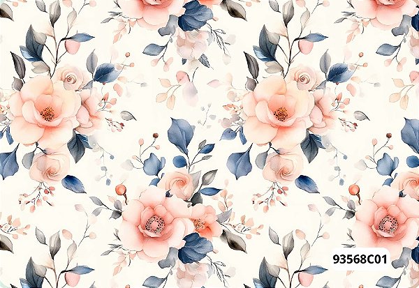 TECIDO TRICOLINE DIGITAL 100% ALGODÃO  ESTAMPADO FLORES GRANDES 0,50cm X 1,50m | 93568C01