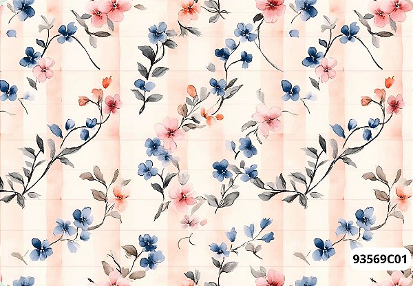 TECIDO TRICOLINE DIGITAL 100% ALGODÃO  ESTAMPADO FLORES PEQUENAS 0,50cm X 1,50m | 93569C01