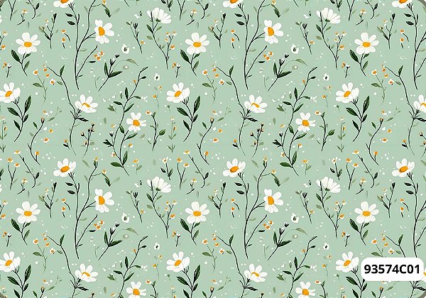 TRICOLINE DIGITAL 100% ALGODÃO ESTAMPADA FLORAL MARGARIDAS PEQUENAS 0,50cm x 1,50m | 93574C01
