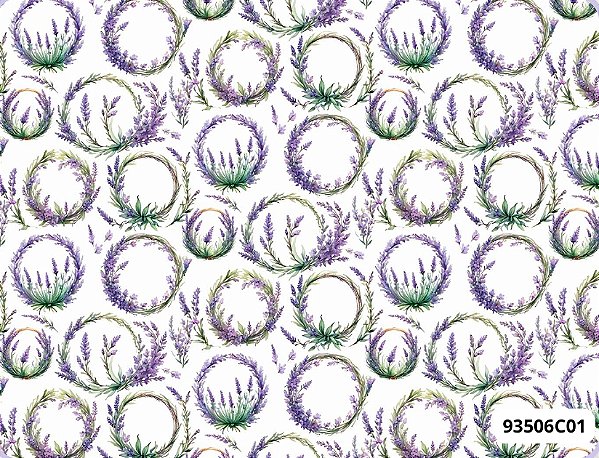 TRICOLINE DIGITAL 100% ALGODÃO ESTAMPADA FLORAL LAVANDA AROS  0,50cm x 1,50m | 93506C01