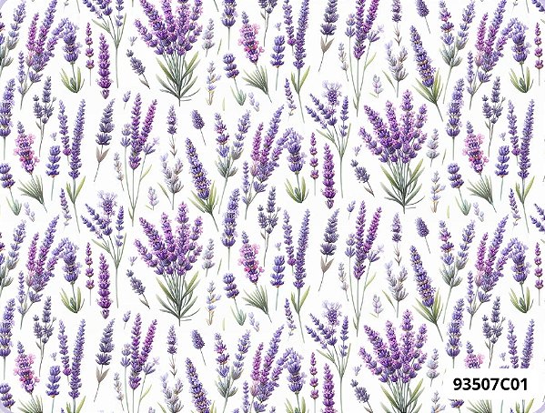 TRICOLINE DIGITAL 100% ALGODÃO ESTAMPADA FLORAL LAVANDA RAMOS  0,50cm x 1,50m | 93507C01