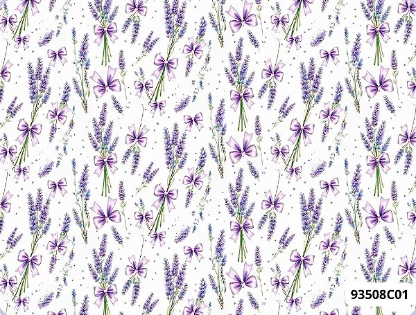 TRICOLINE DIGITAL 100% ALGODÃO ESTAMPADA FLORAL LAVANDA E LAÇOS  0,50cm x 1,50m | 93508C01