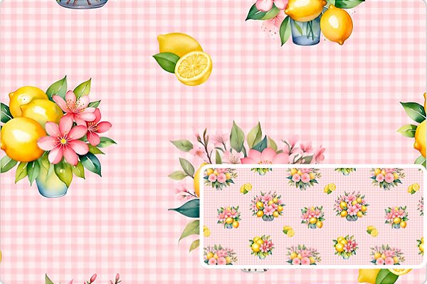 TRICOLINE DIGITAL 100% ALGODÃO ESTAMPADA LIMÃO E FLORES XADREZ 0,50cm X 1,50m | 93603C01