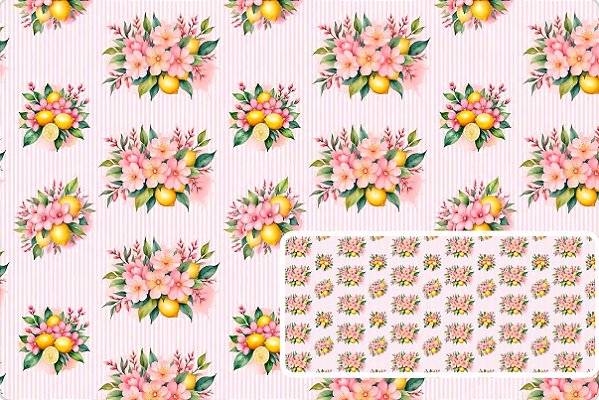 TRICOLINE DIGITAL 100% ALGODÃO ESTAMPADA LIMÃO E FLORES LISTRAS 0,50cm X 1,50m | 93605C01