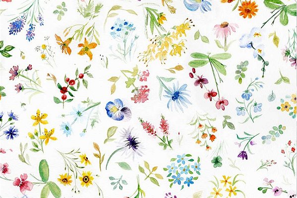 SARJA DIGITAL 100% ALGODÃO ESTAMPADA FLORAL AQUARELADA IMPERMEÁVEL 0,50cm X 1,70m | PM051S01