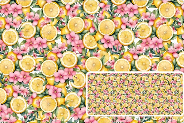 TRICOLINE DIGITAL 100% ALGODÃO ESTAMPADA LIMÃO E FLORES JUNTAS 0,50cm X 1,50m | 93604C01