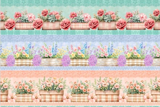TRICOLINE DIGITAL 100% ALGODÃO BARRADO ESTAMPADA FLORES EM VASO 0,55cm x 1,50m | 93625C01