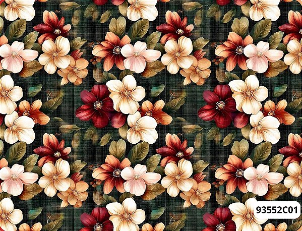 TECIDO TRICOLINE DIGITAL 100% ALGODÃO ESTAMPADO FLORAL MEDIO 0,50cm X 1,50m | 93552C01