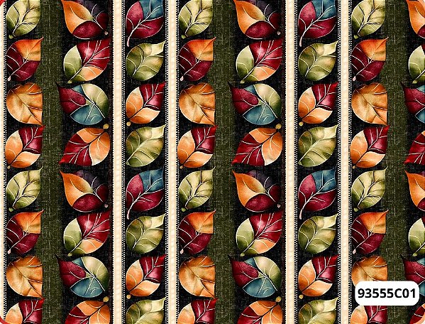 TECIDO TRICOLINE DIGITAL 100% ALGODÃO ESTAMPADO FOLHAGEM LISTRADO 0,50cm X 1,50m | 93555C01