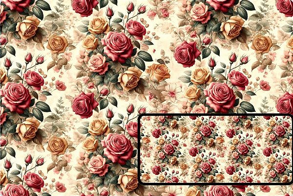 SARJA DIGITAL IMPERMEAVEL 100% ALGODÃO ESTAMPADA 3D ROSAS GRANDE 0,50cm X 1,50m | 93106S01