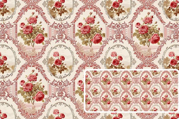 TRICOLINE DIGITAL 100% ALGODÃO ESTAMPADA  FLORAL ARABESCO 0,50cm X 1,50m | 93642C01