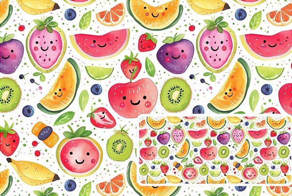 TRICOLINE DIGITAL 100% ALGODÃO BARRADOS FRUTAS COM CARINHA 0,55cm x 1,50m | 93650C01