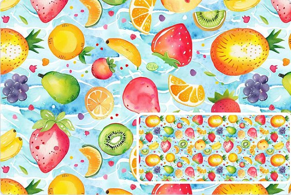 TRICOLINE DIGITAL 100% ALGODÃO  FRUTAS FUNDO AZUL 0,50cm x 1,50m | 93651C01