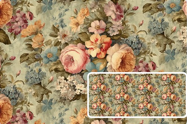TRICOLINE DIGITAL 100% ALGODÃO ESTAMPADA  VINTAGE FLORAL 0,50cm x 1,50m | 93669C01