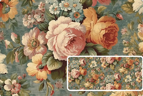 TRICOLINE DIGITAL 100% ALGODÃO ESTAMPADA  VINTAGE FLORAL 0,50cm x 1,50m | 93667C01