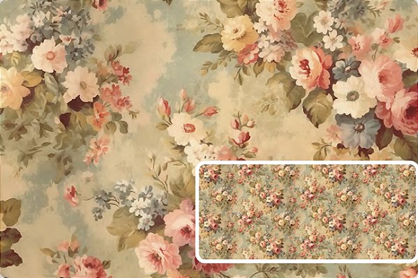 TRICOLINE DIGITAL 100% ALGODÃO ESTAMPADA VINTAGE FLORAL 0,50cm x 1,50m | 93671C01