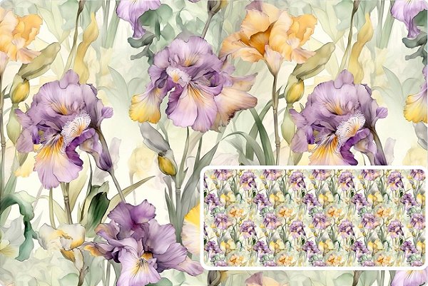 TECIDO TRICOLINE DIGITAL 100% ALGODÃO  ESTAMPADO  FLORAL IRIS 0,50cm X 1,50m | 93617C01