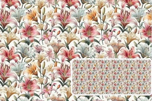 TECIDO TRICOLINE DIGITAL 100% ALGODÃO  ESTAMPADO  FLORAL LIRIOS 0,50cm X 1,50m | 93622C01