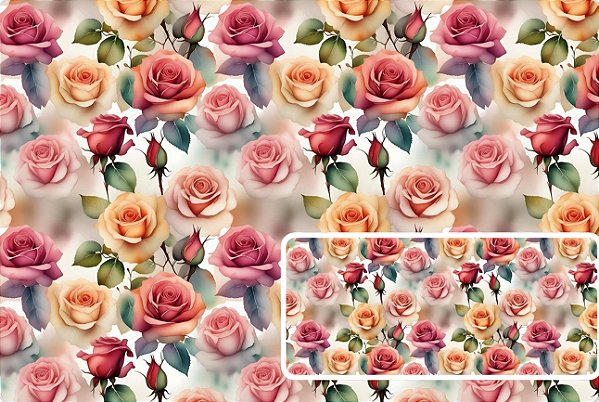 TECIDO TRICOLINE DIGITAL 100% ALGODÃO  ESTAMPADO  FLORAL ROSAS PEQUENA 0,50cm X 1,50m | 93623C01