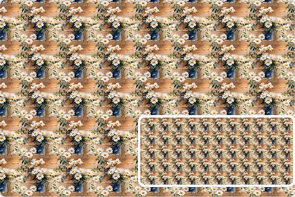 TRICOLINE DIGITAL 100% ALGODÃO ESTAMPADA 3D FLORAL DAISIES 0,50cm x 1,50m | 93682C01