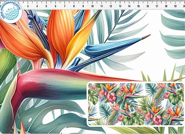 SARJA DIGITAL 100% ALGODÃO ESTAMPADA 3D IMPERMEÁVEL STRELITZIA GRANDE 0,50cm X 1,70m | 93769S01