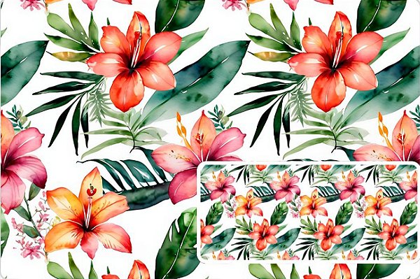 TECIDO TRICOLINE DIGITAL 100% ALGODÃO ESTAMPADO 3D HIBISCO FUNDO CLARO 0,50cm X 1,50m | 93773C01