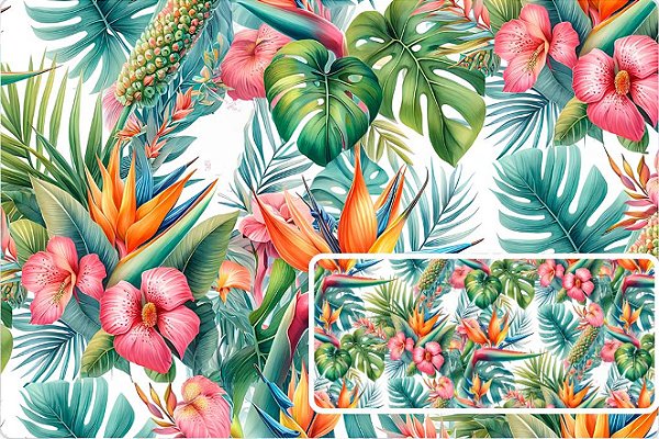 TECIDO TRICOLINE DIGITAL 100% ALGODÃO ESTAMPADO 3D STRELITZIA 0,50cm X 1,50m | 93774C01